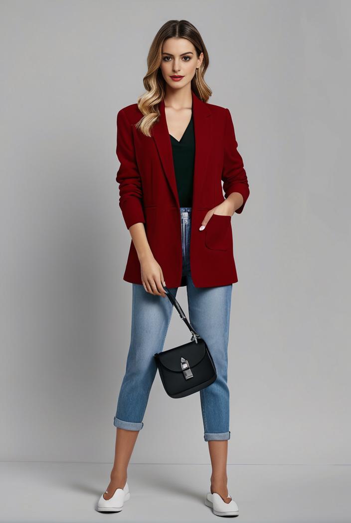 lapel neck blazer with button front stylish long sleeve jacket for office work women s apparel 132990