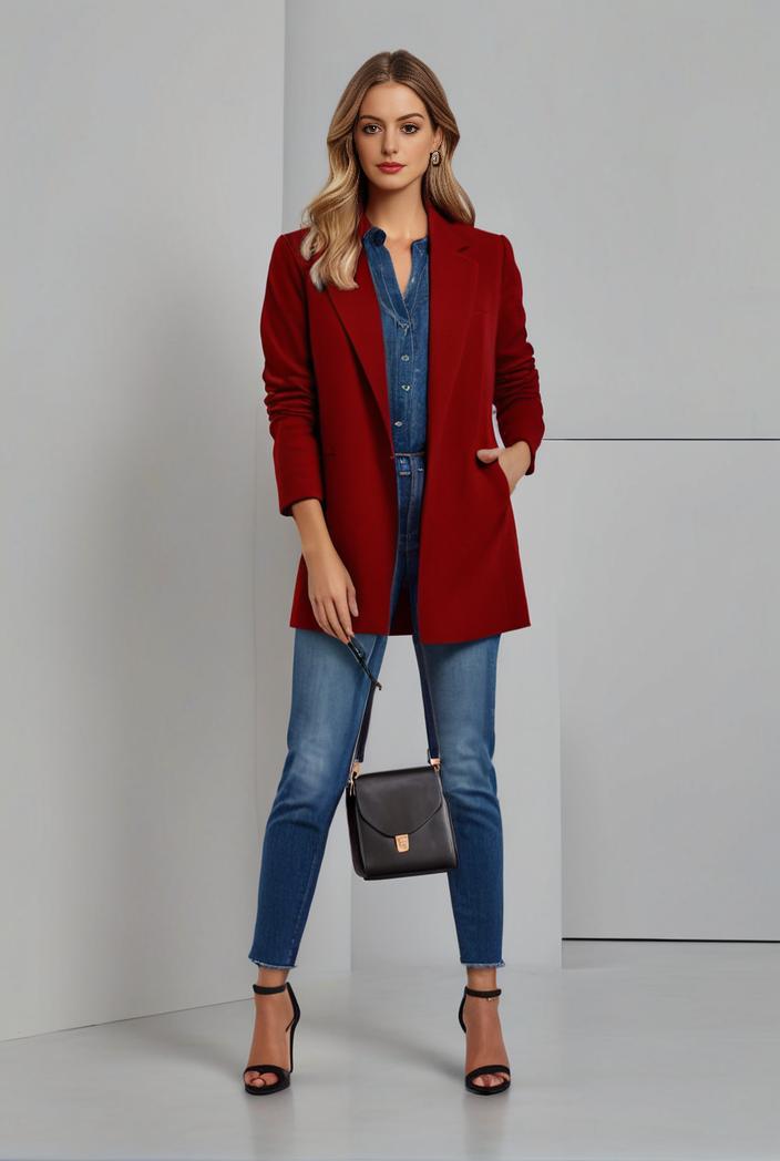 lapel neck blazer with button front stylish long sleeve jacket for office work women s apparel 132992