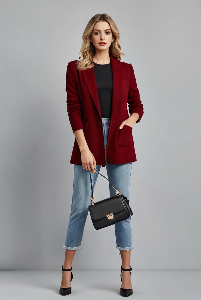 lapel neck blazer with button front stylish long sleeve jacket for office work women s apparel 132995