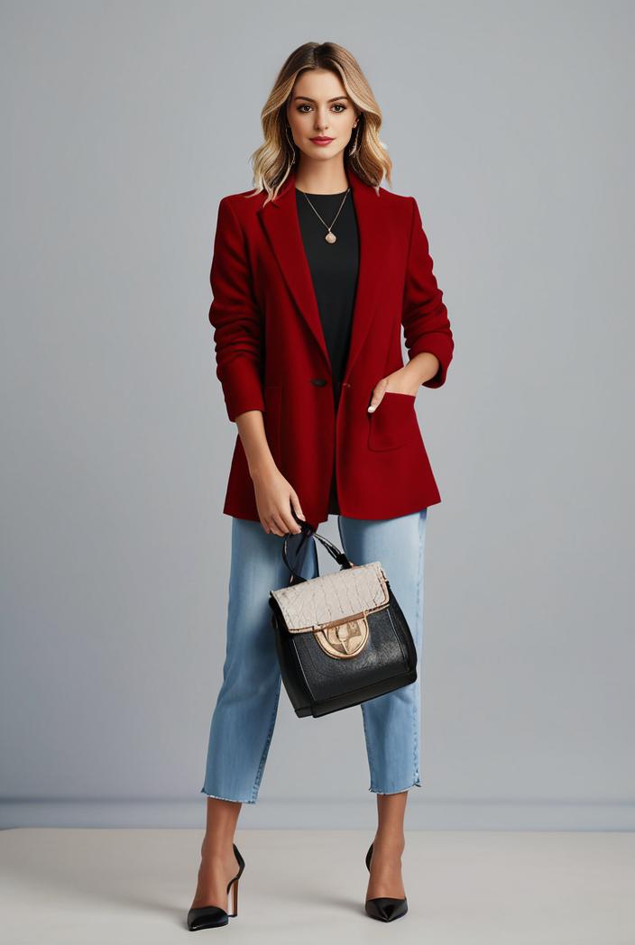 lapel neck blazer with button front stylish long sleeve jacket for office work women s apparel 132996