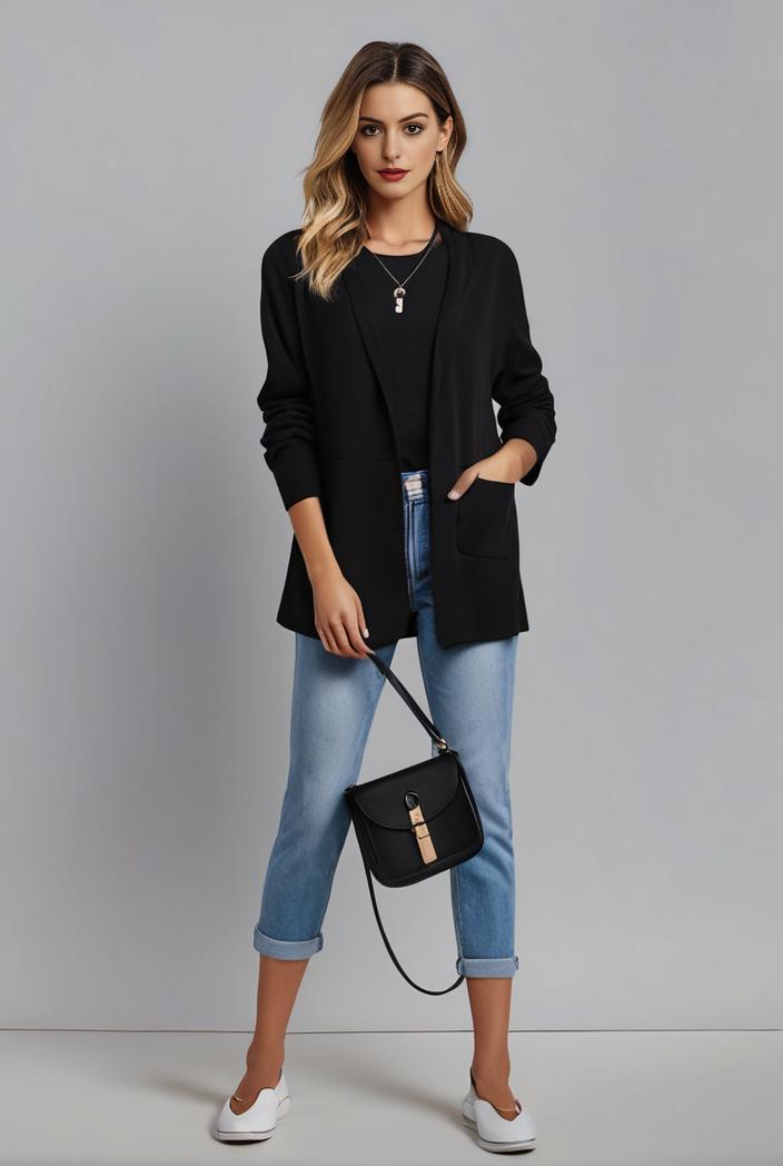 lapel neck blazer with button front stylish long sleeve jacket for office work women s apparel 132998