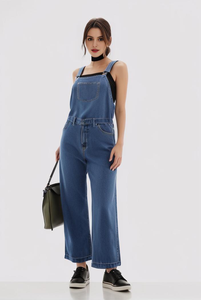 relaxed fit blue denim romper with slant pockets distressed denim coverall stylish women s denim outfit 114830