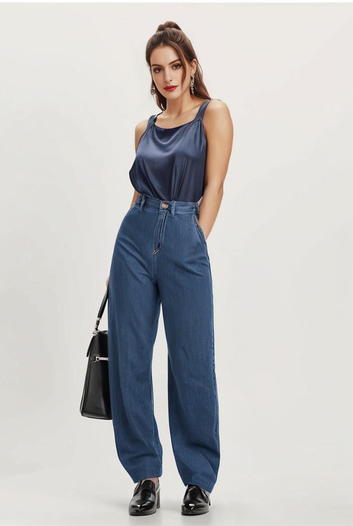 relaxed fit blue denim romper with slant pockets distressed denim coverall stylish women s denim outfit 114840