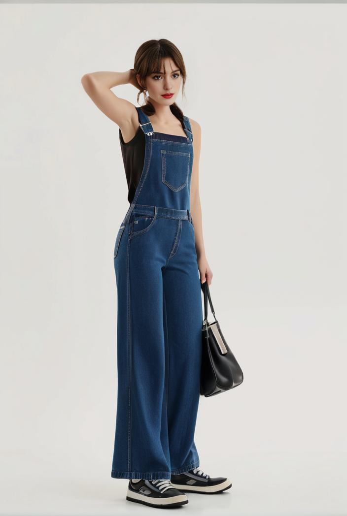 relaxed fit blue denim romper with slant pockets distressed denim coverall stylish women s denim outfit 114843