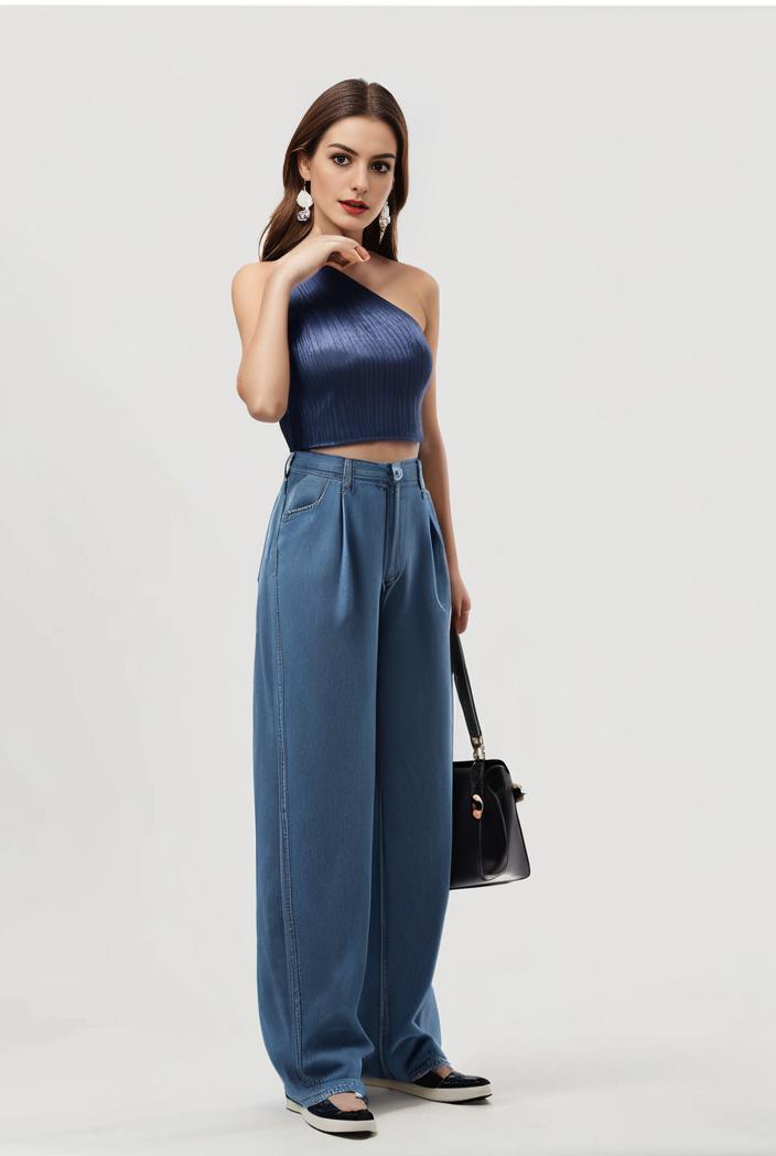 relaxed fit blue denim romper with slant pockets distressed denim coverall stylish women s denim outfit 114848