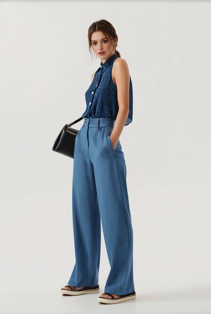 relaxed fit blue denim romper with slant pockets distressed denim coverall stylish women s denim outfit 114859