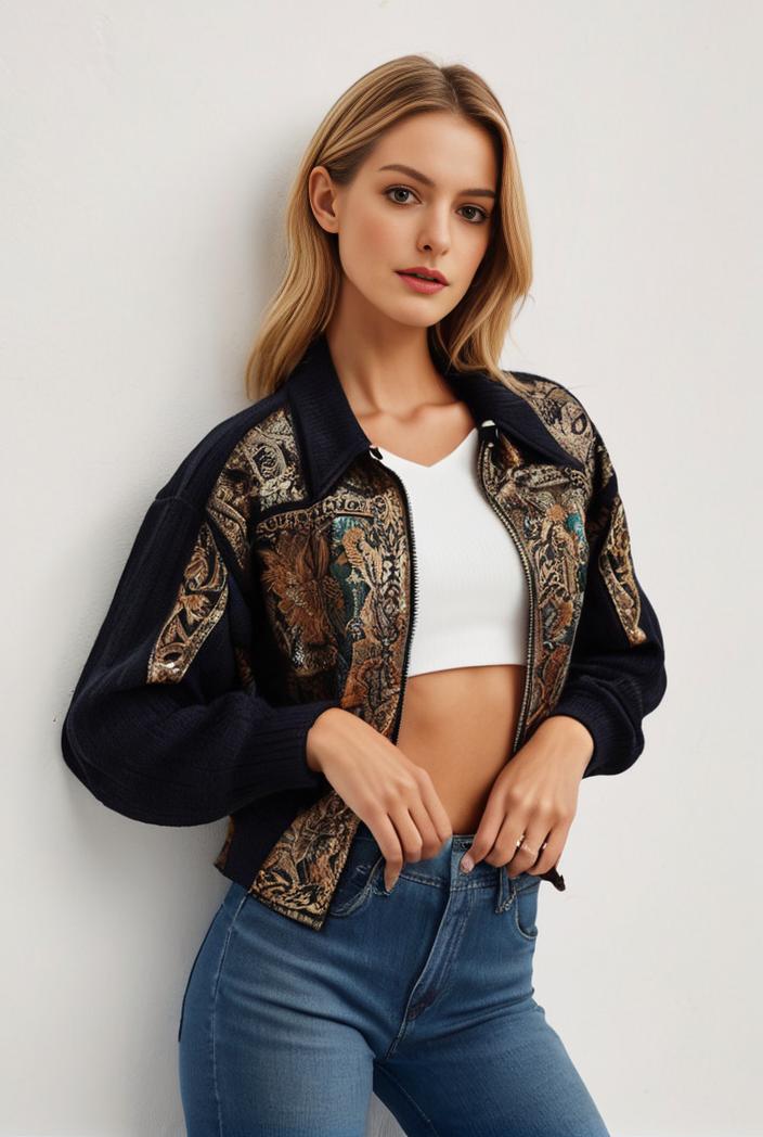 sequin bomber jacket with zipper closure and long sleeves stylish women s outerwear 116628