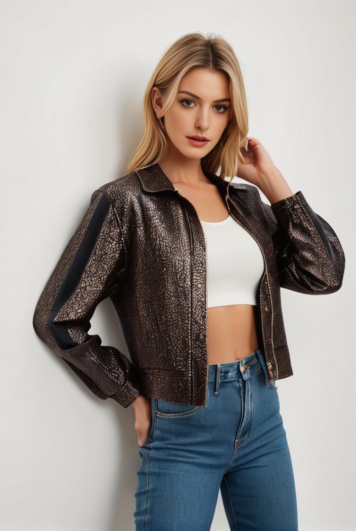 sequin bomber jacket with zipper closure and long sleeves stylish women s outerwear 116636