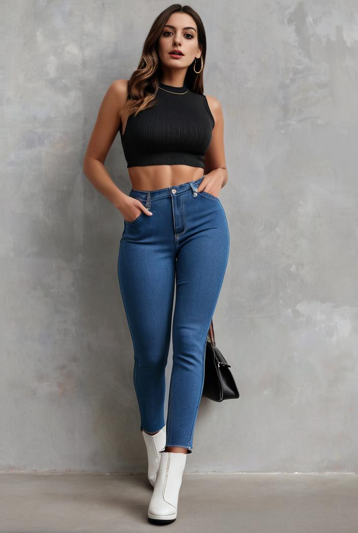 slim fit drawstring denim jeans with elastic waist for women 119603