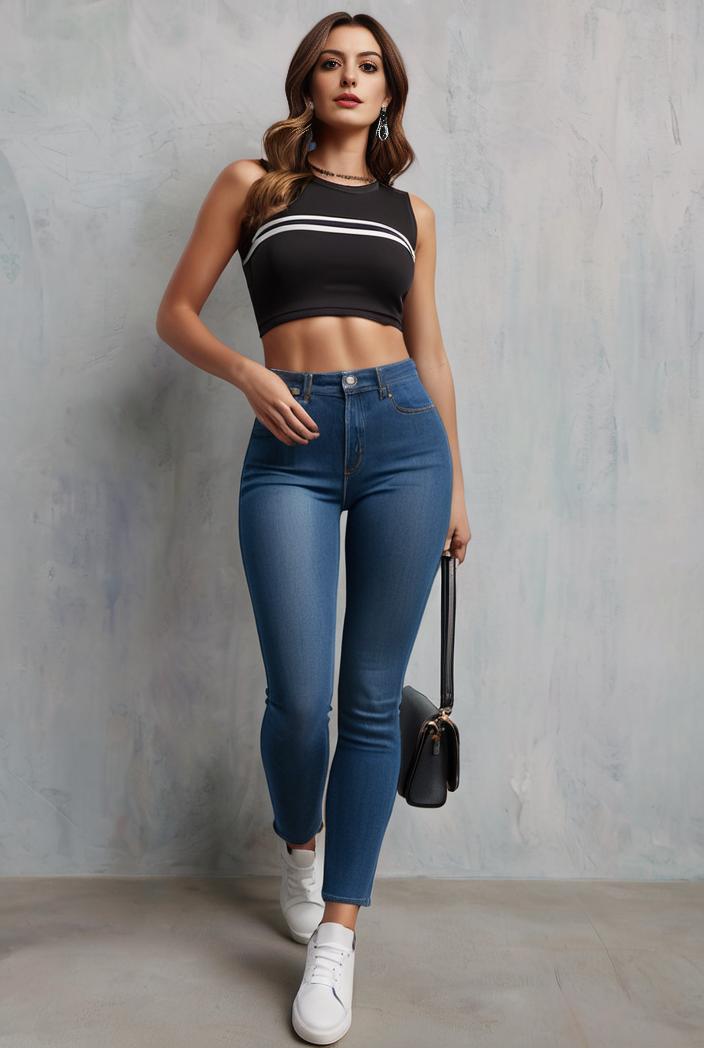 slim fit drawstring denim jeans with elastic waist for women 119608