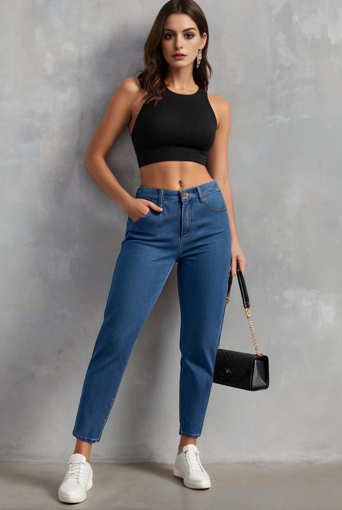 slim fit drawstring denim jeans with elastic waist for women 119611