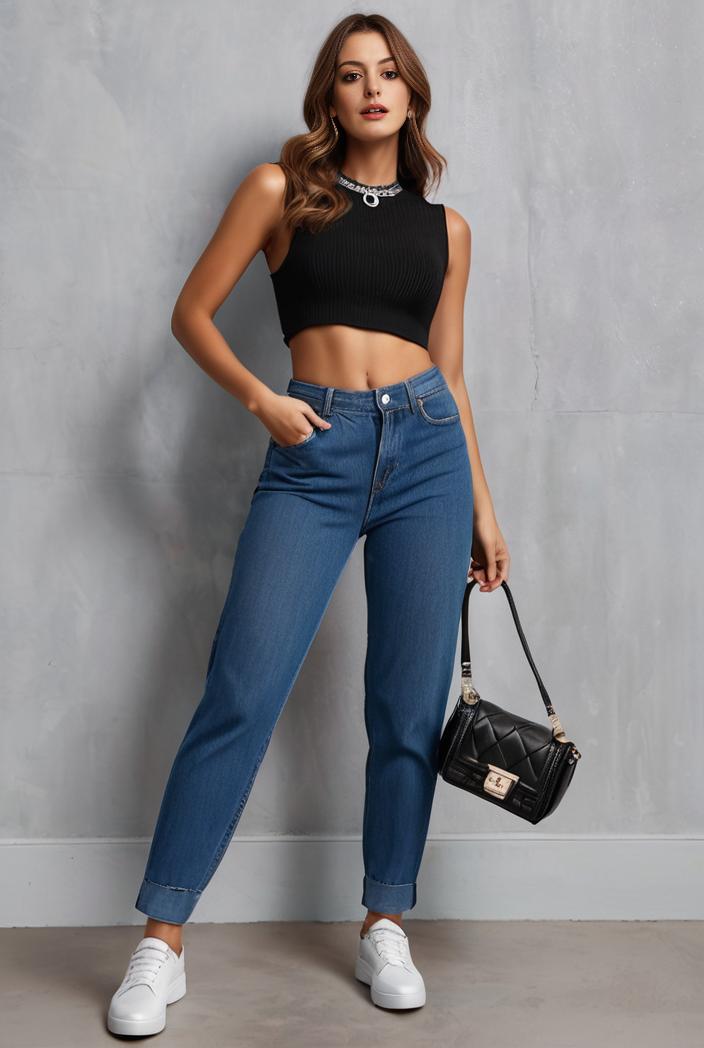 slim fit drawstring denim jeans with elastic waist for women 119612