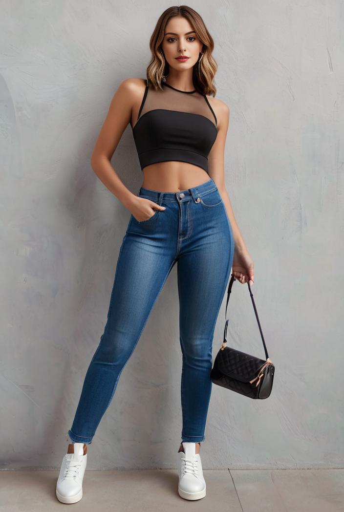 slim fit drawstring denim jeans with elastic waist for women 119616