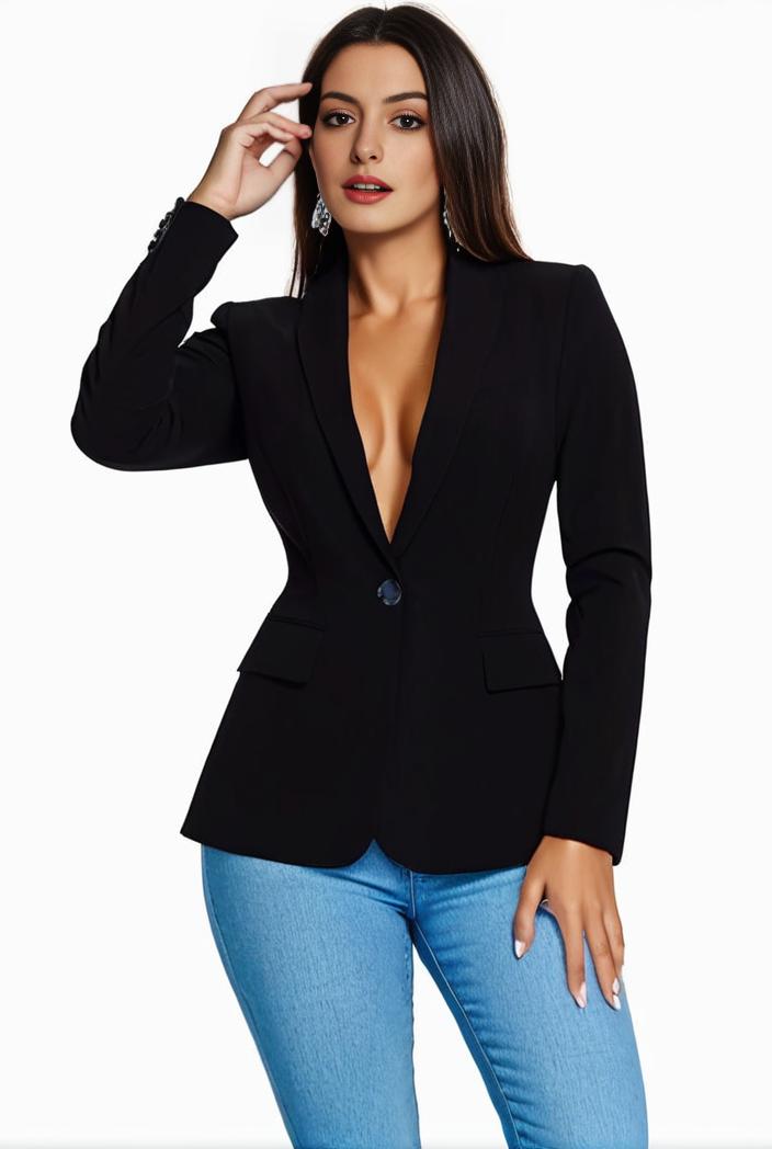 solid blazer with tie back and casual lapel long sleeve outerwear for women 119659