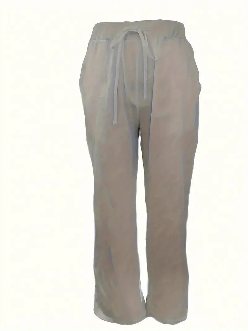 Versatile Solid Drawstring Pants with Pockets for Women