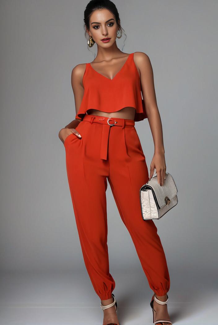 stylish sleeveless jumpsuit with tie waist and flap pockets for women 122263