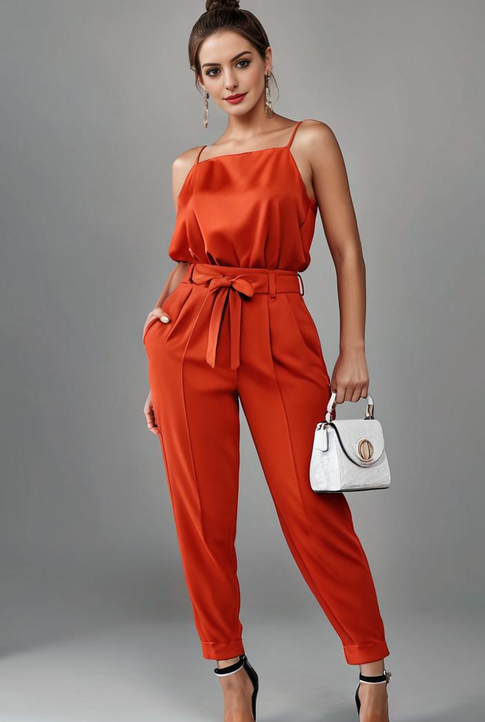 stylish sleeveless jumpsuit with tie waist and flap pockets for women 122264