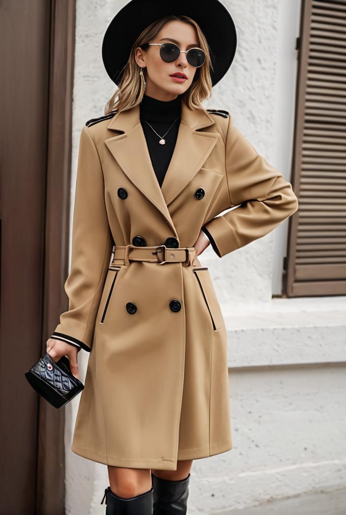 stylish women s winter overcoat with double breasted lapels and thermal lining 122569