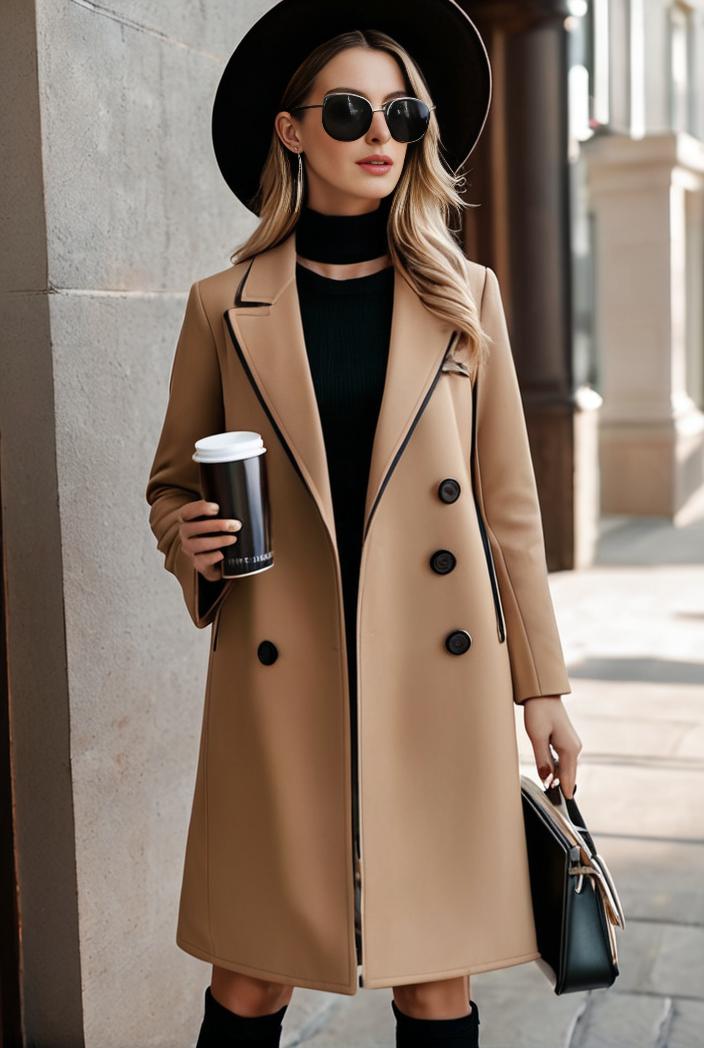 stylish women s winter overcoat with double breasted lapels and thermal lining 122571