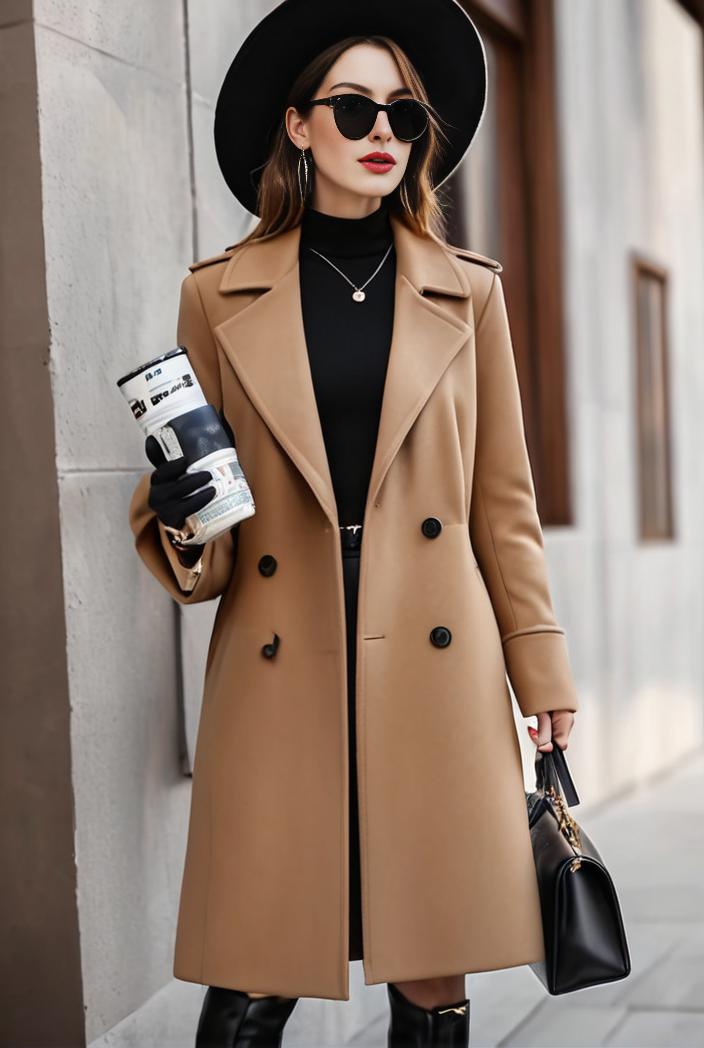 stylish women s winter overcoat with double breasted lapels and thermal lining 122572