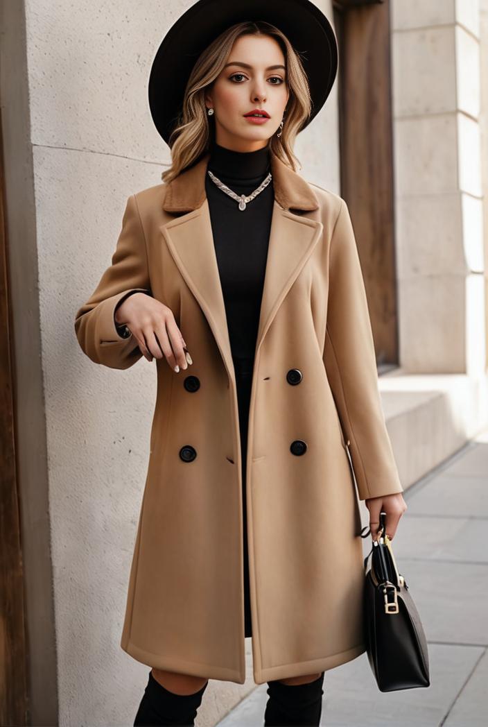 stylish women s winter overcoat with double breasted lapels and thermal lining 122573
