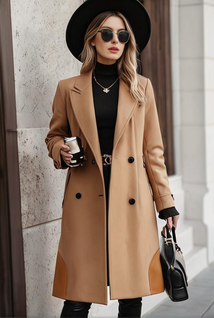 stylish women s winter overcoat with double breasted lapels and thermal lining 122577