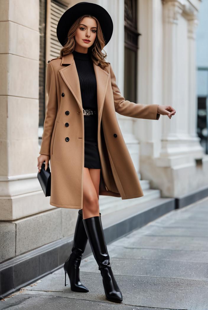 stylish women s winter overcoat with double breasted lapels and thermal lining 122607