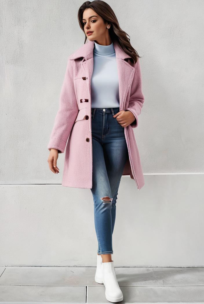 warm and stylish double breasted teddy coat for winter with long sleeves for women 126077