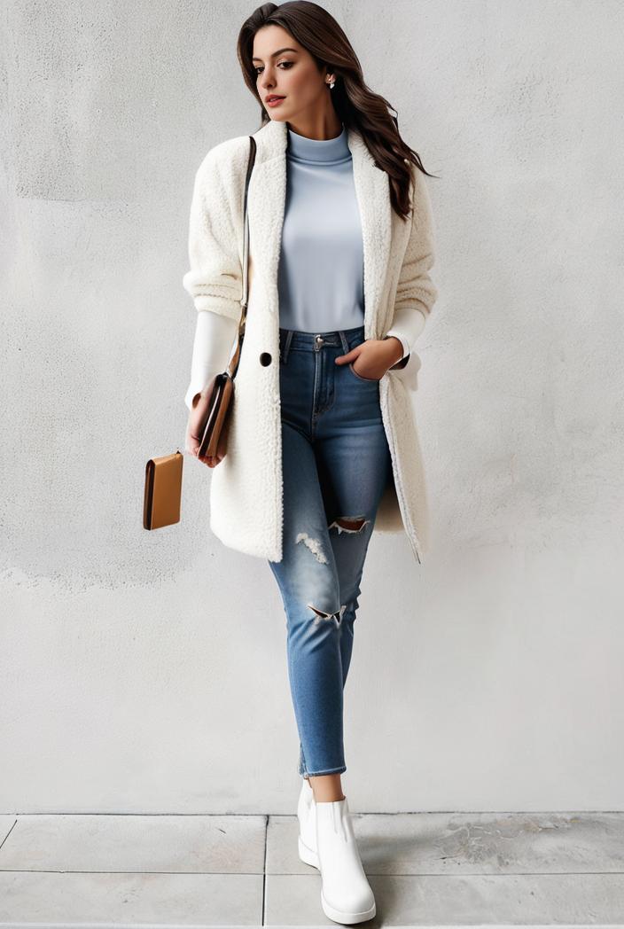 warm and stylish double breasted teddy coat for winter with long sleeves for women 126085