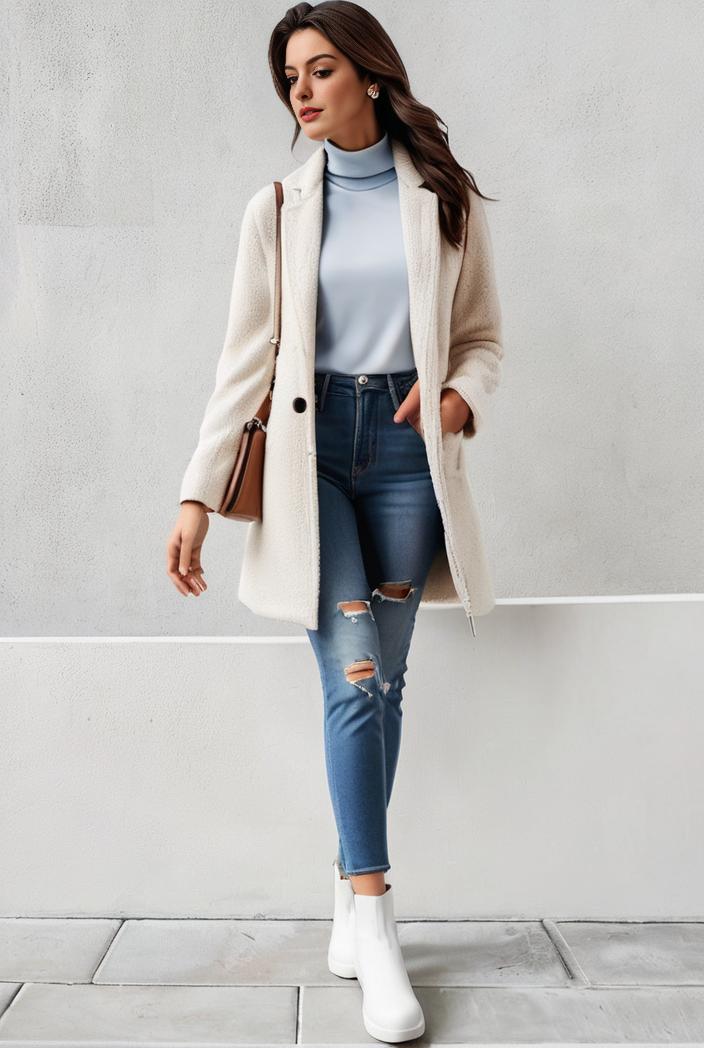 warm and stylish double breasted teddy coat for winter with long sleeves for women 126093