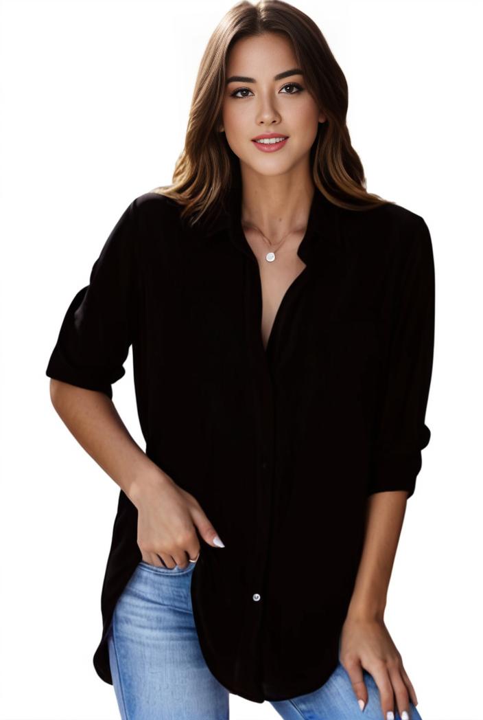 plus size formal shirt women s plus plain long sleeve turn down collar button up workwear shirt 110619
