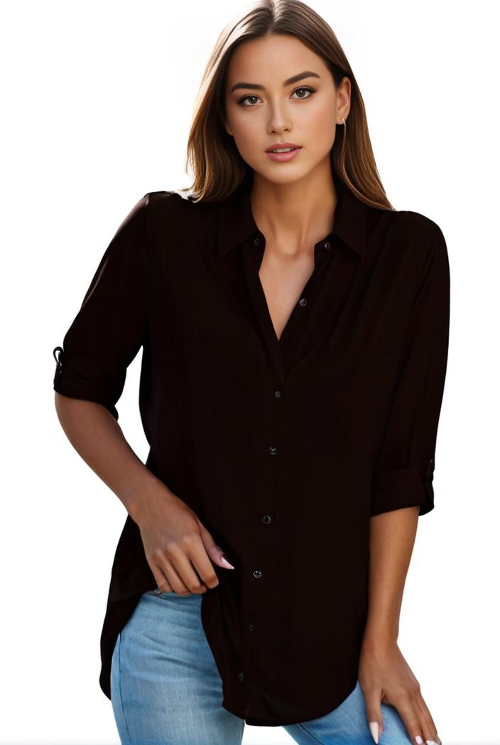 plus size formal shirt women s plus plain long sleeve turn down collar button up workwear shirt 110625