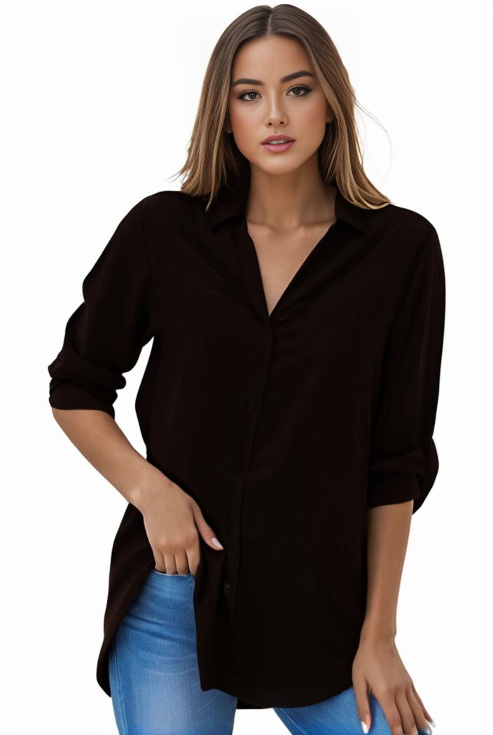 plus size formal shirt women s plus plain long sleeve turn down collar button up workwear shirt 110627