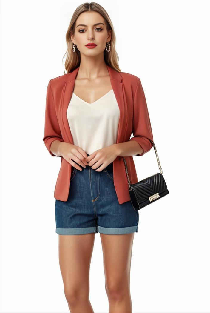 women s solid open front blazer with long sleeves for office wear 127494