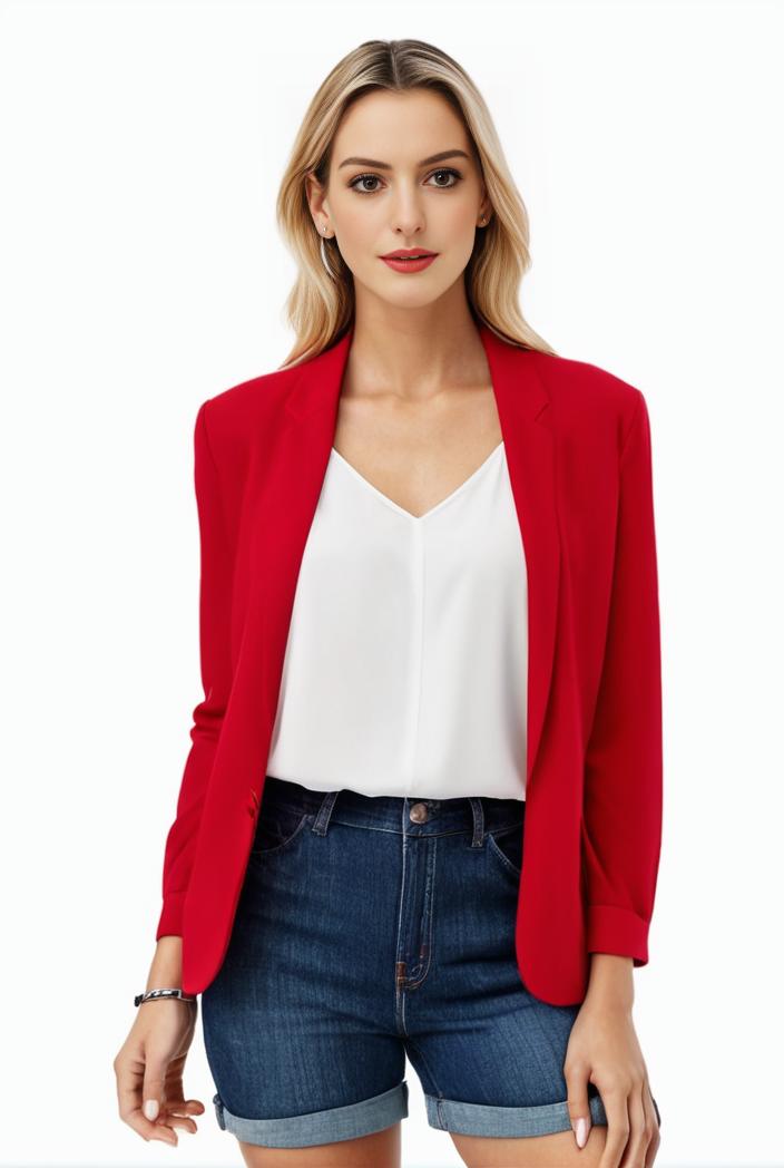 women s solid open front blazer with long sleeves for office wear 127498