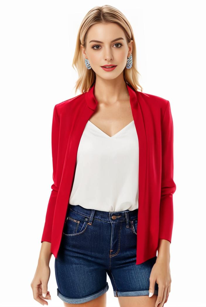 women s solid open front blazer with long sleeves for office wear 127503