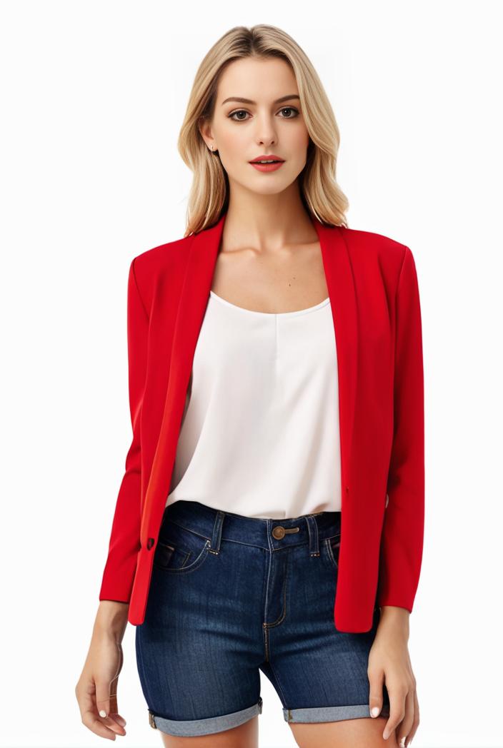 women s solid open front blazer with long sleeves for office wear 127504
