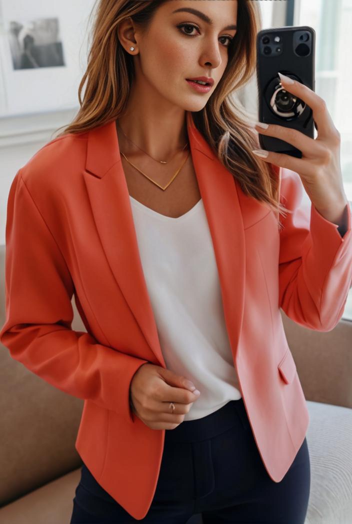 women s solid open front blazer with long sleeves for office wear 127508