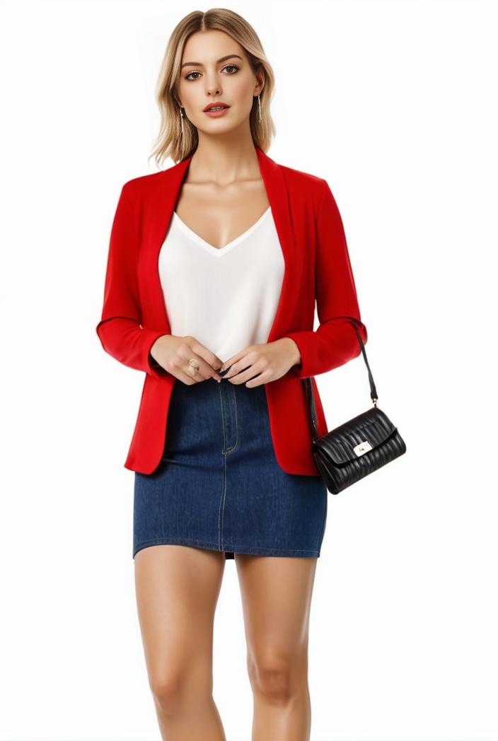 women s solid open front blazer with long sleeves for office wear 127516