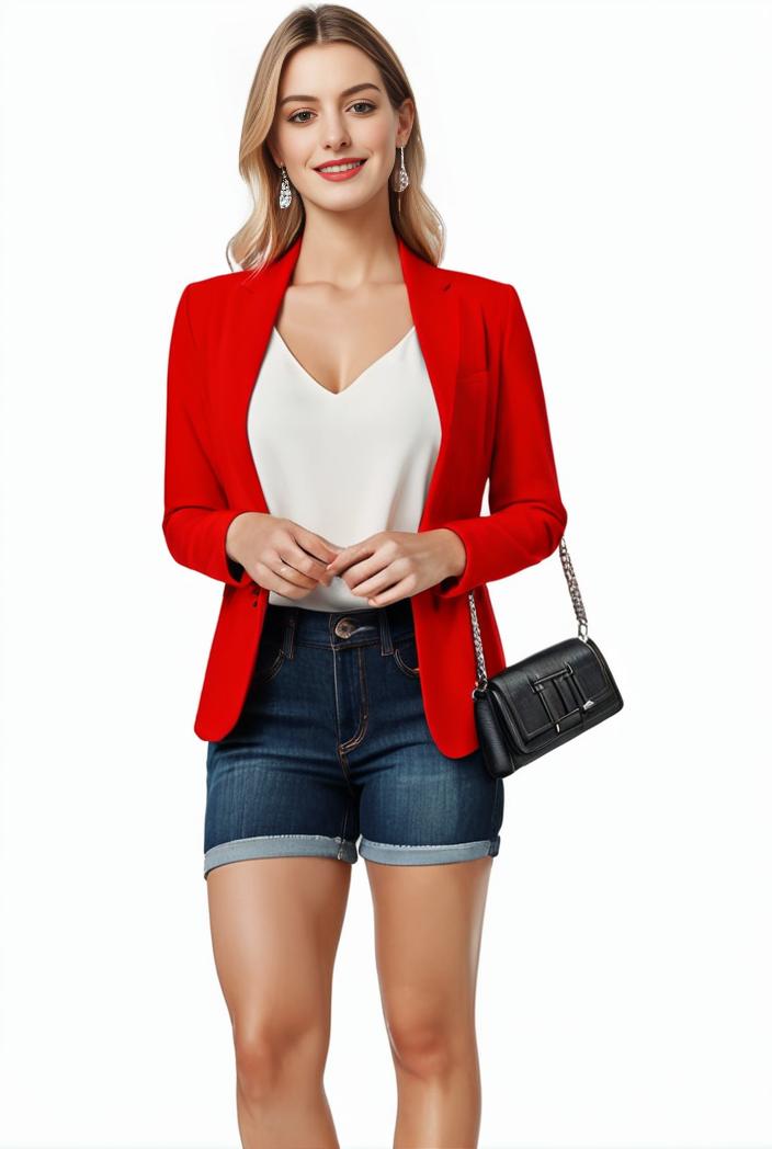 women s solid open front blazer with long sleeves for office wear 127520