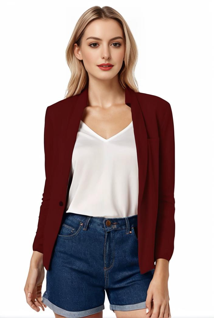 women s solid open front blazer with long sleeves for office wear 127521