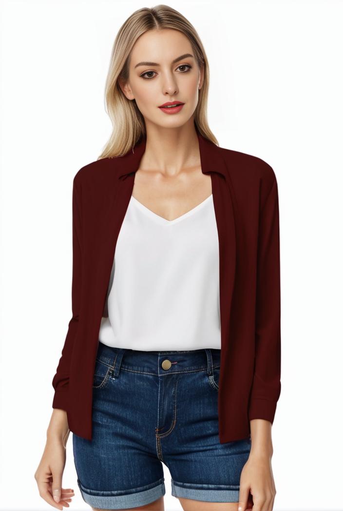 women s solid open front blazer with long sleeves for office wear 127522