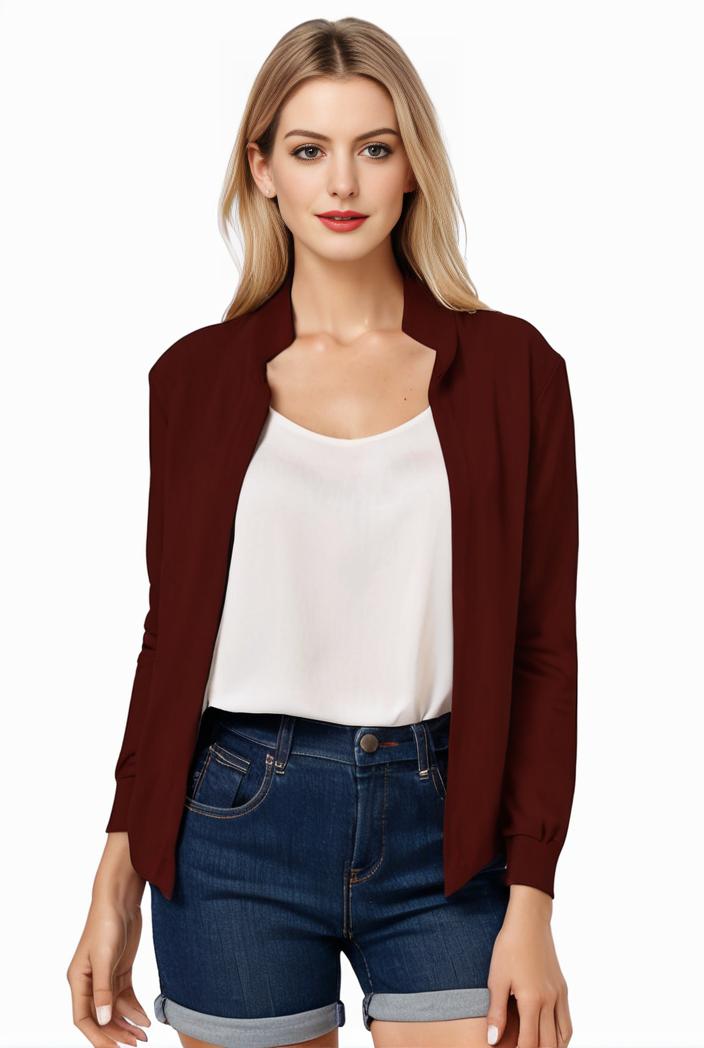women s solid open front blazer with long sleeves for office wear 127528