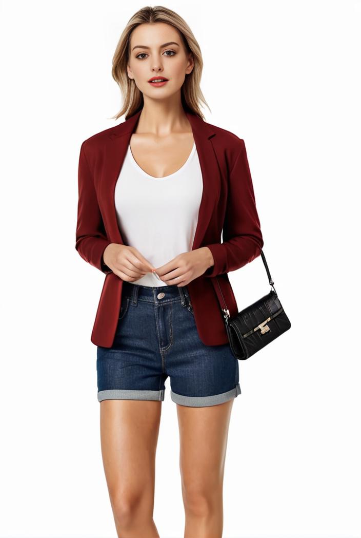 women s solid open front blazer with long sleeves for office wear 127565