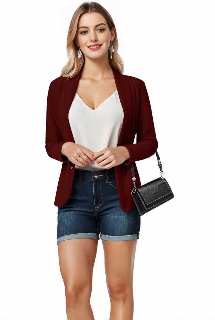 women s solid open front blazer with long sleeves for office wear 127568