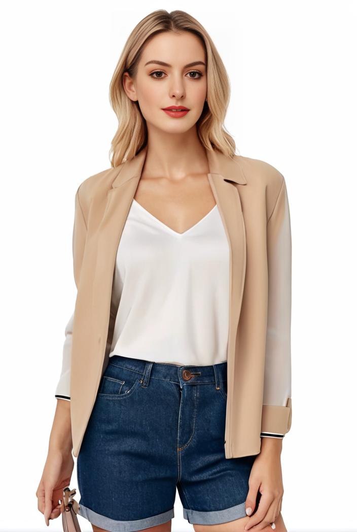 women s solid open front blazer with long sleeves for office wear 127577