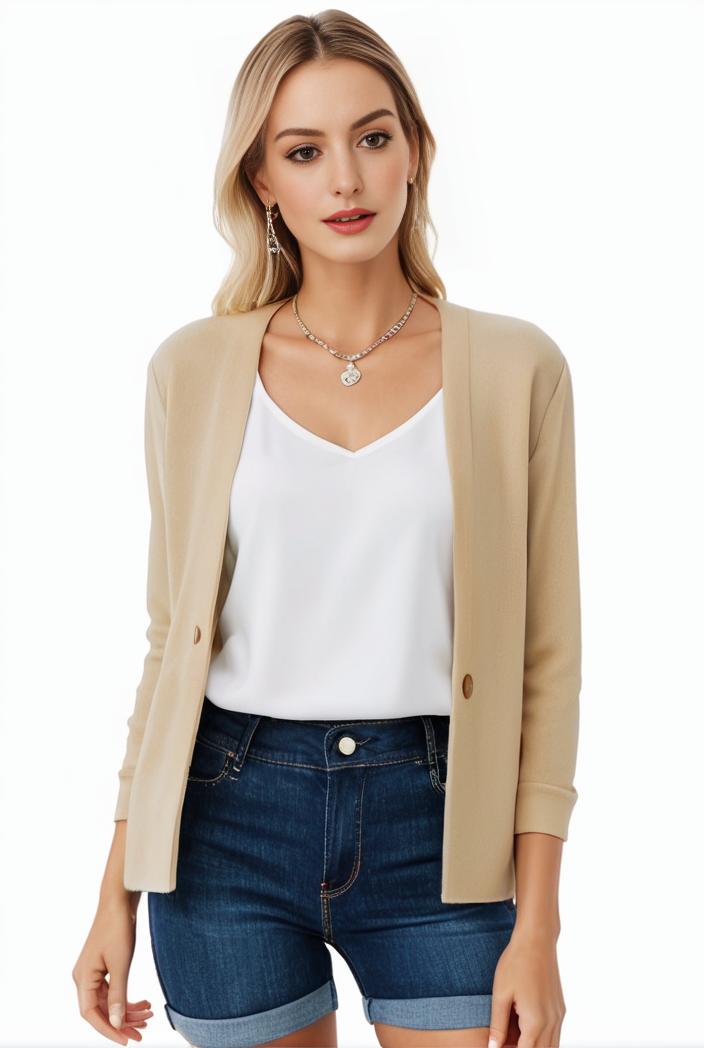 women s solid open front blazer with long sleeves for office wear 127578