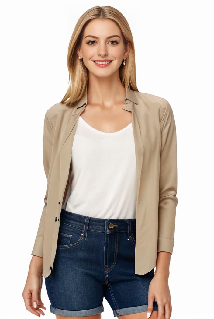 women s solid open front blazer with long sleeves for office wear 127579