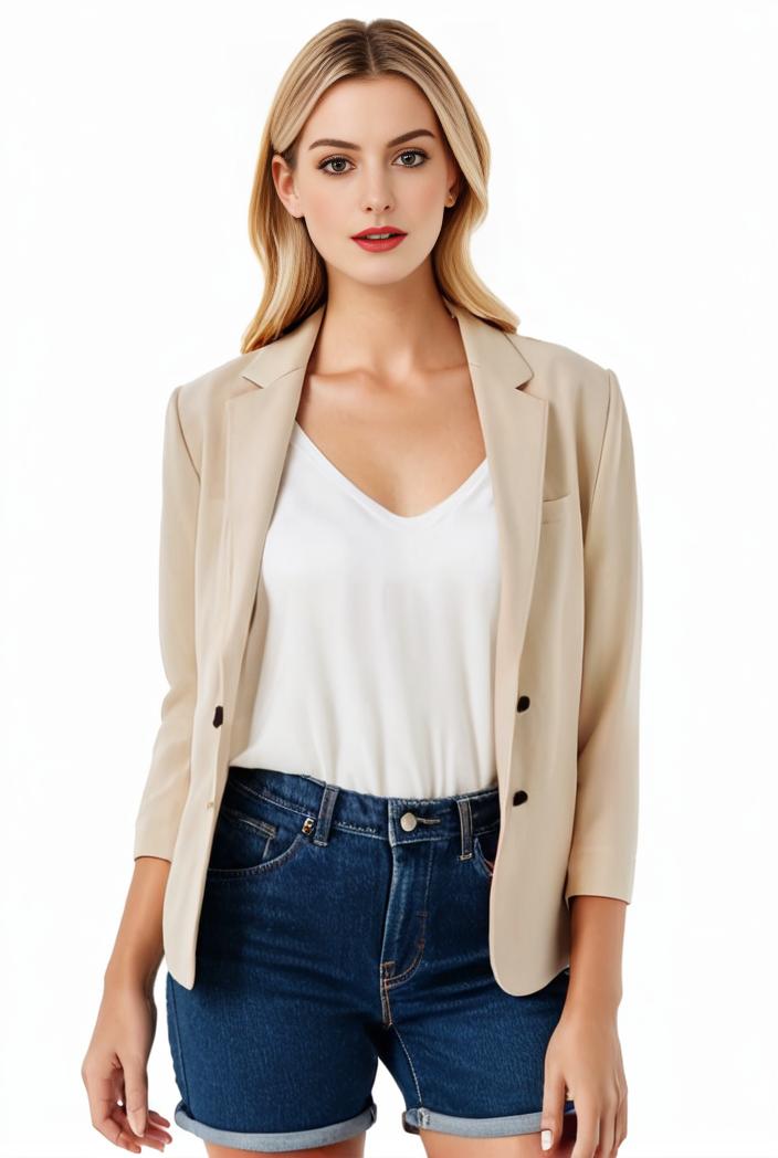 women s solid open front blazer with long sleeves for office wear 127583