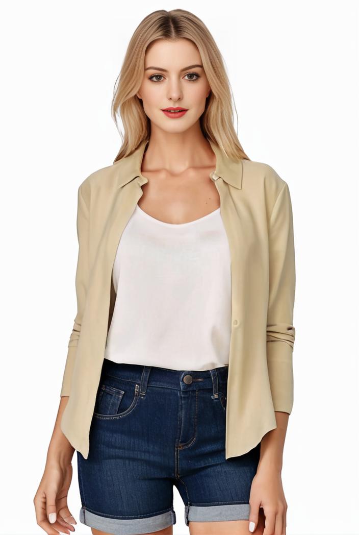 women s solid open front blazer with long sleeves for office wear 127584